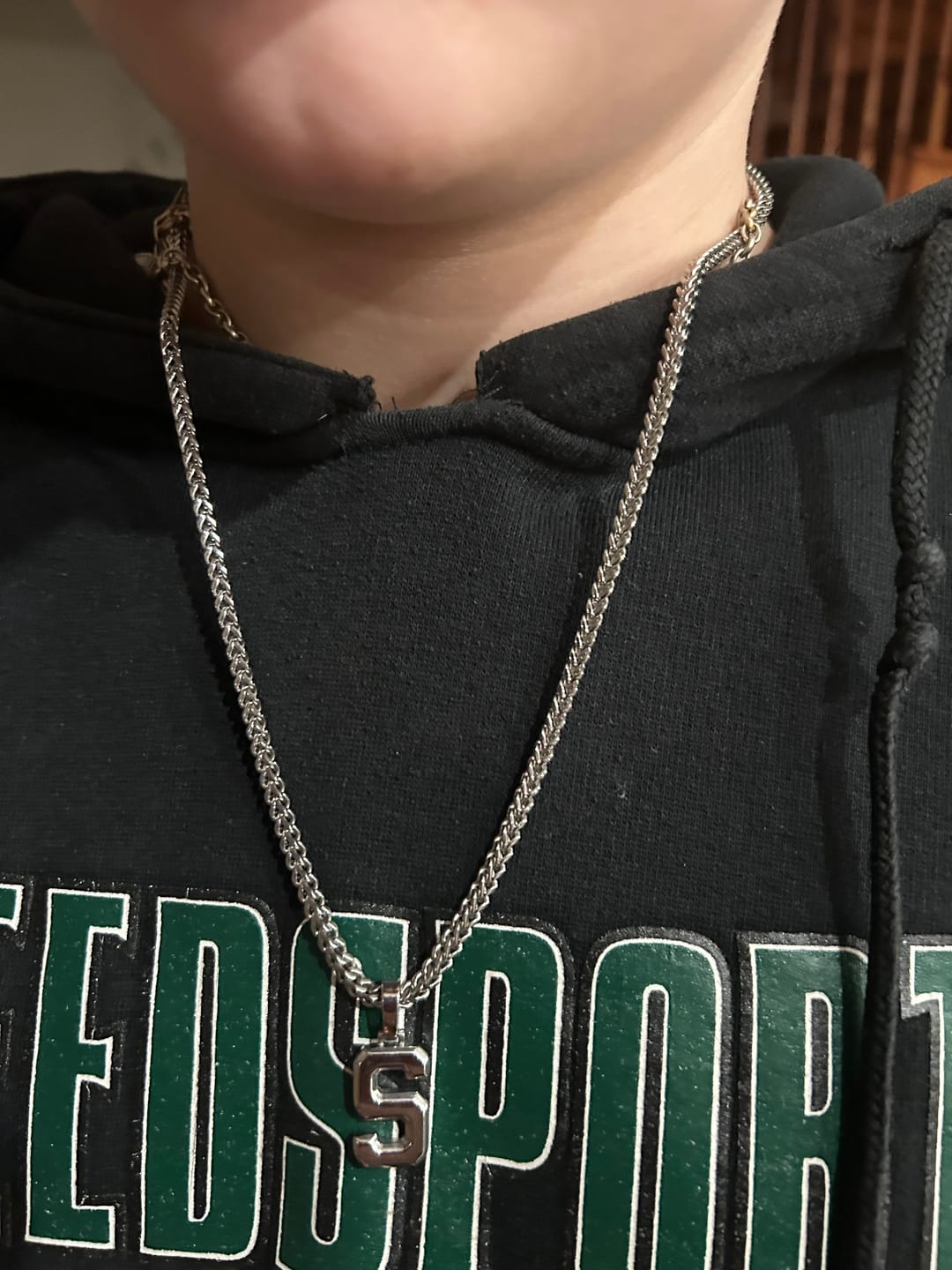 Customer photo review of Varsity Initial Pendant (Silver)