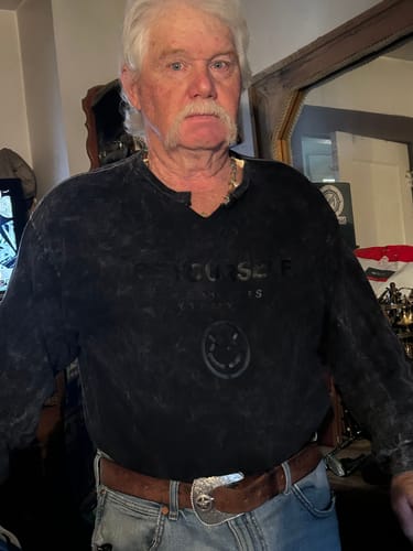Customer photo review of Salty Savage Unisex "BE YOURSELF" Long Sleeve Tee | Black on Black