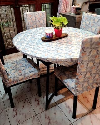 Customer photo review of DivineTrendz Exclusive -Cream Leaves Elastic Chair & Table Cover