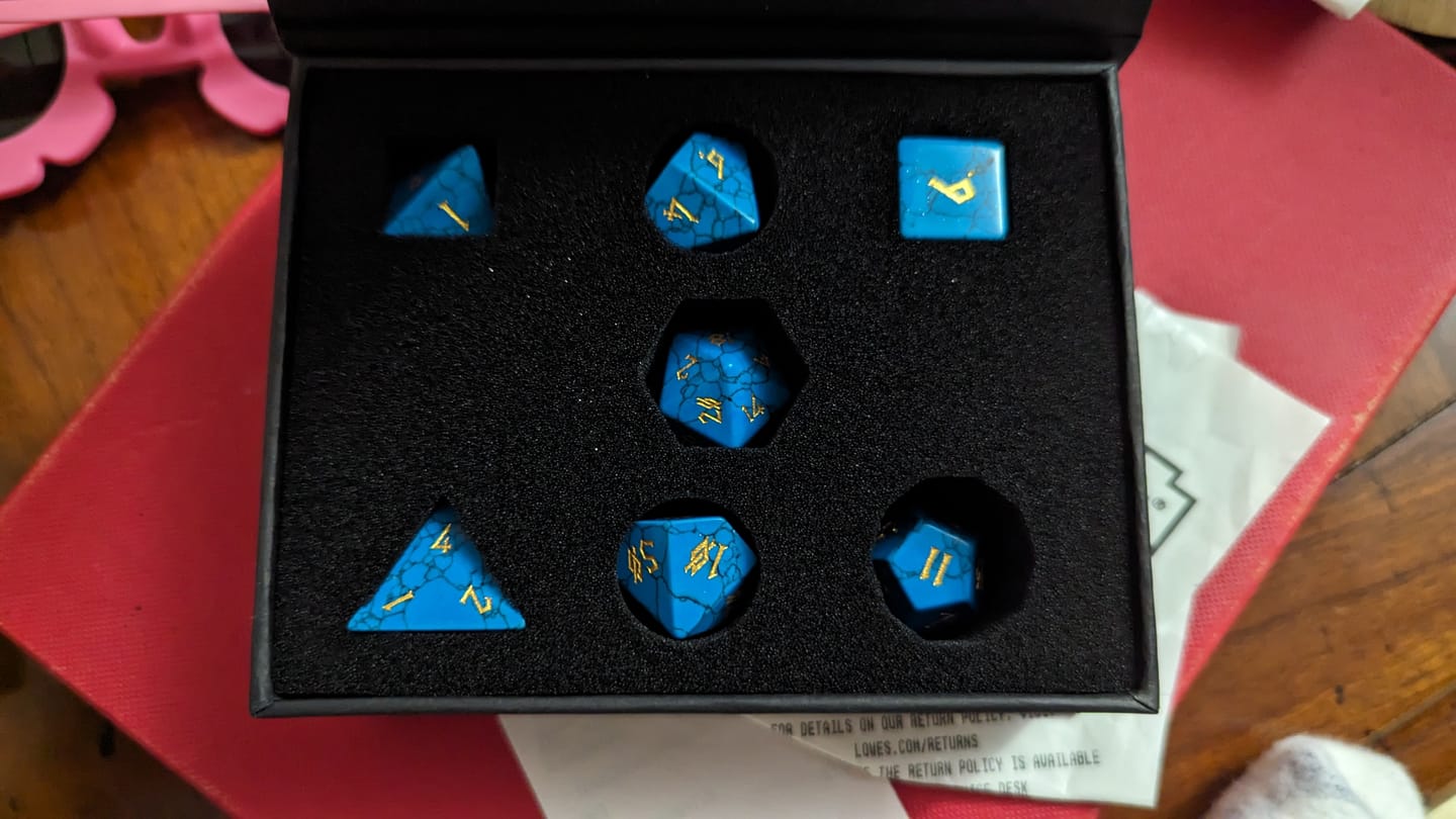 Customer photo review of Blue Turquoise Stone Dice Set