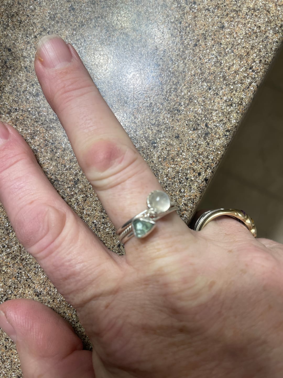 Customer photo review of Moonstone and Aquamarine Ring Stacking Set Sterling Silver