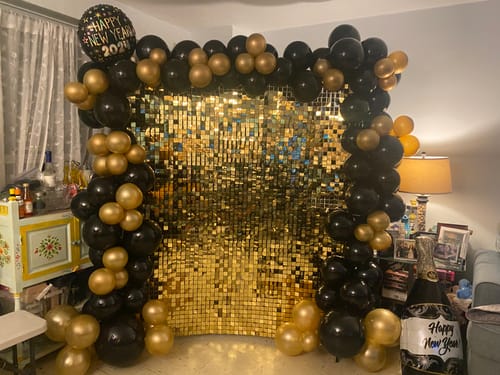 Customer photo review of Light Gold Shimmer Wall Panels – Easy Setup Wedding/Event/Theme Party Decorations
