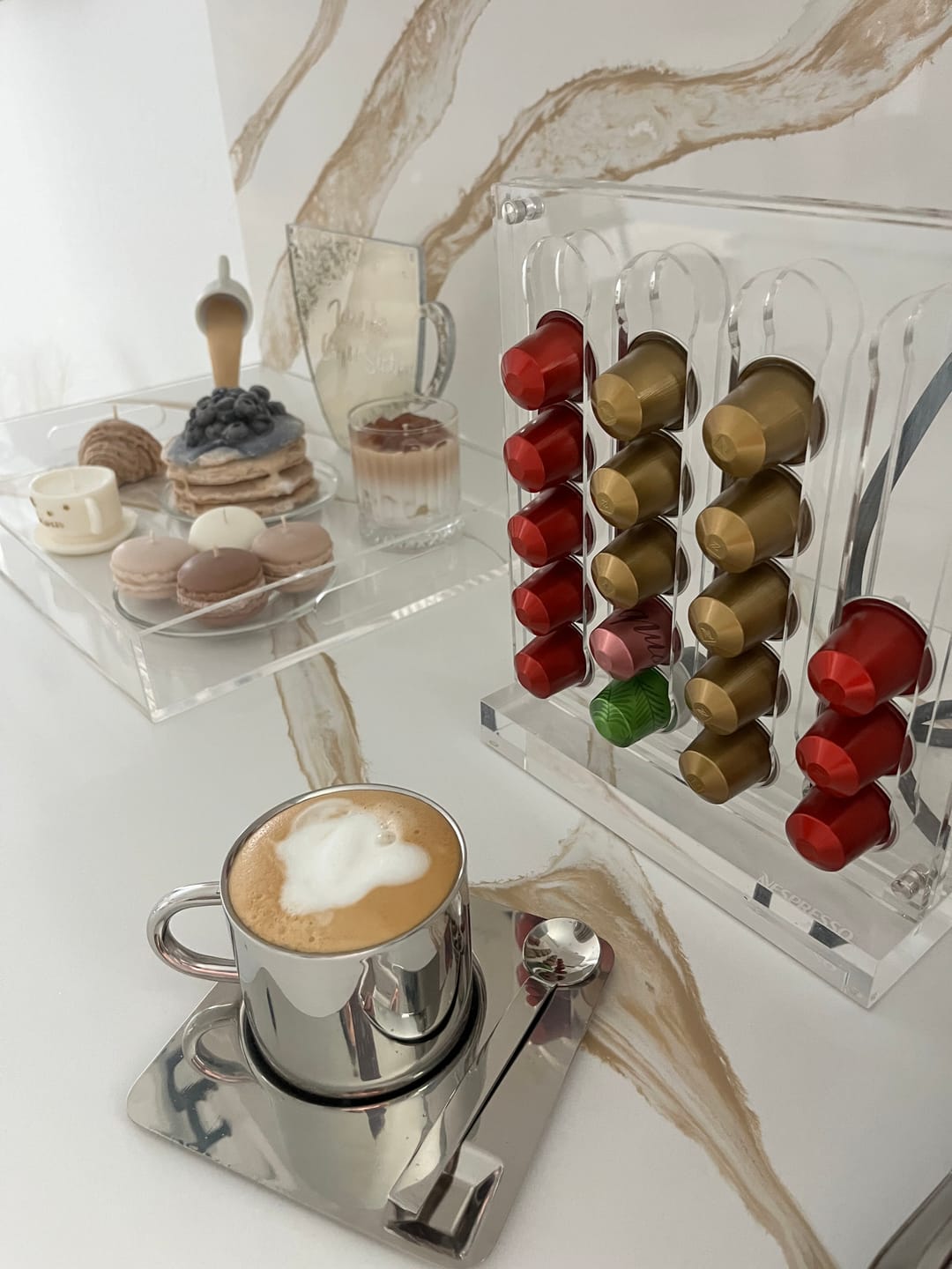 Customer photo review of Steel Coffee Cup with Square Saucer & Spoon