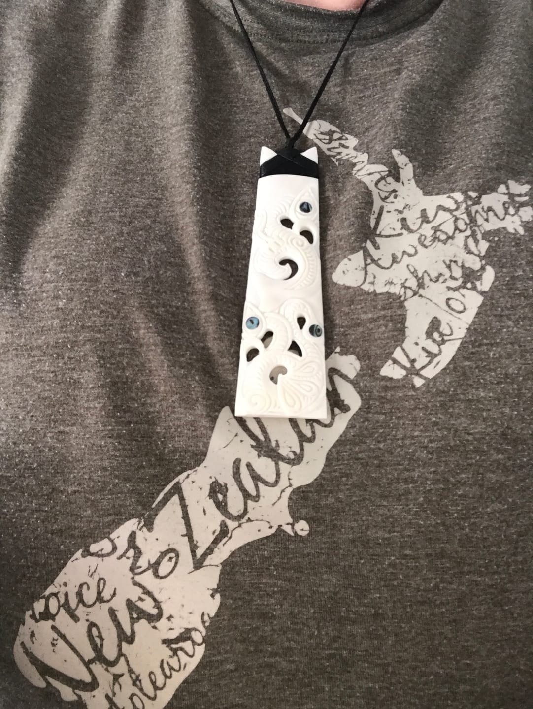 Customer photo review of Maori Long Bone Double Manaia Toki Necklace