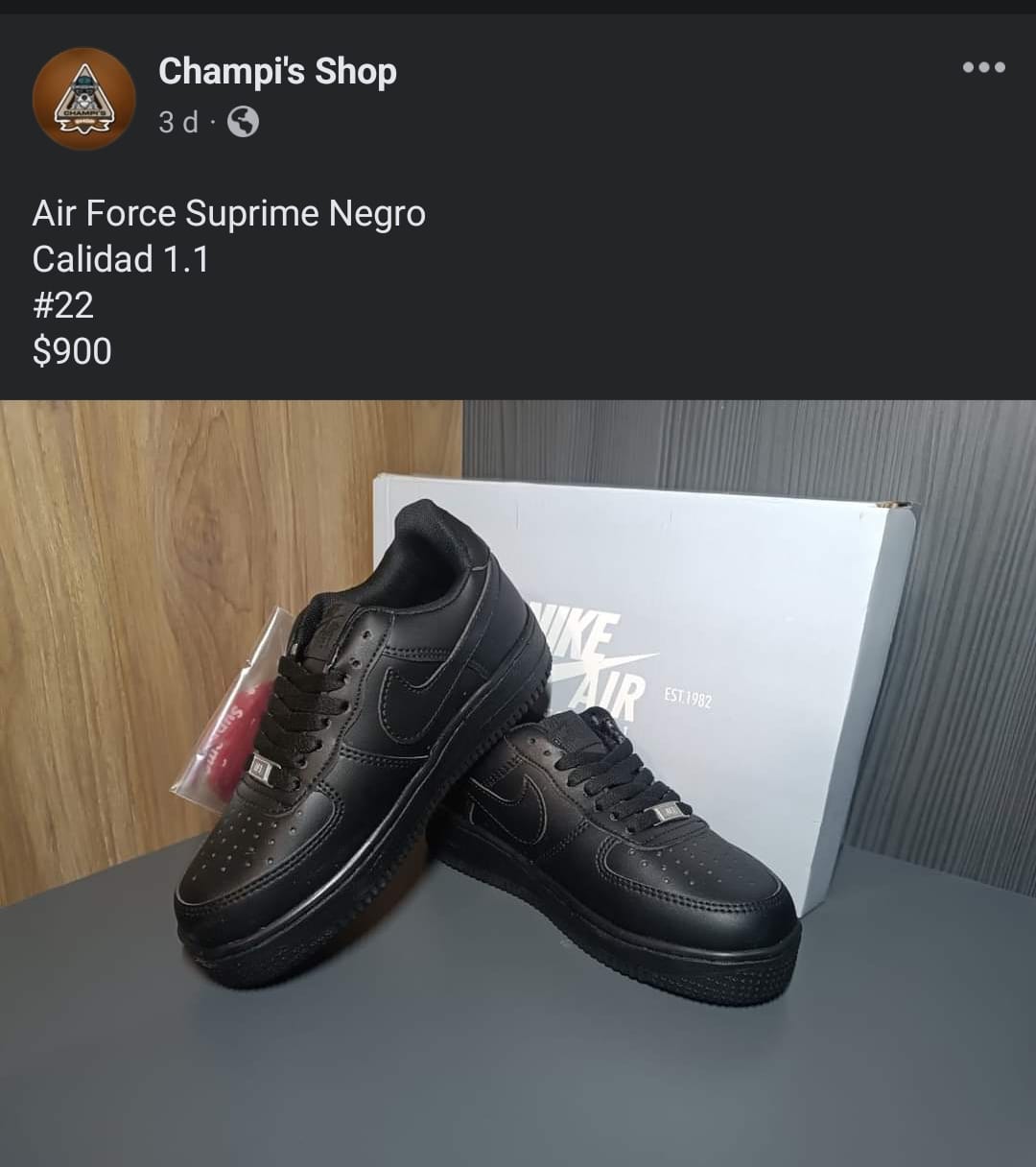 Customer photo review of Tenis Air Force 1 Negro Supreme 1.1 Premium