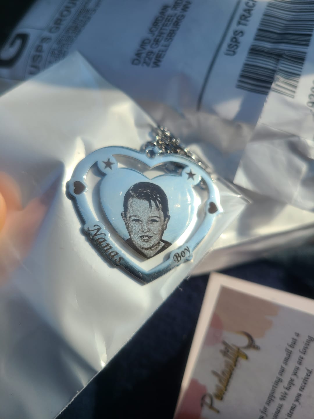 Customer photo review of Photo Engraved Heart Necklace