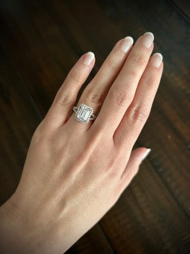 Customer photo review of Halo Woven Emerald Cut CZ Split Shank Ring in Sterling Silver