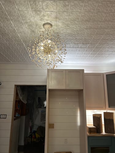 Customer photo review of Wood Beaded Dandelion Pendant Light