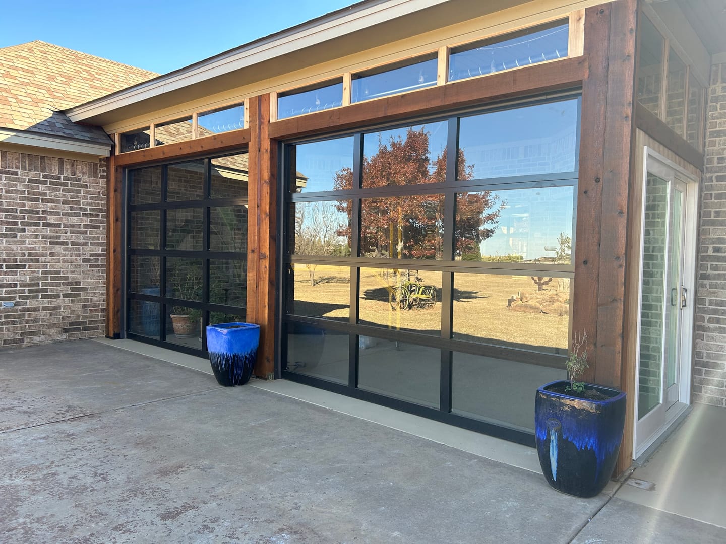 Customer photo review of 10 FT Wide By 8 FT Tall Full View Garage Door Matt Black Finish With Clear Glass