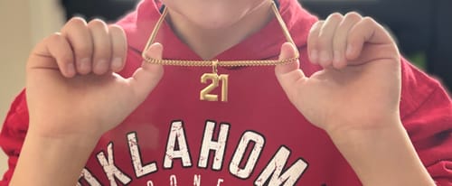 Customer photo review of Signature Jersey Number Pendant 18K Plated Gold