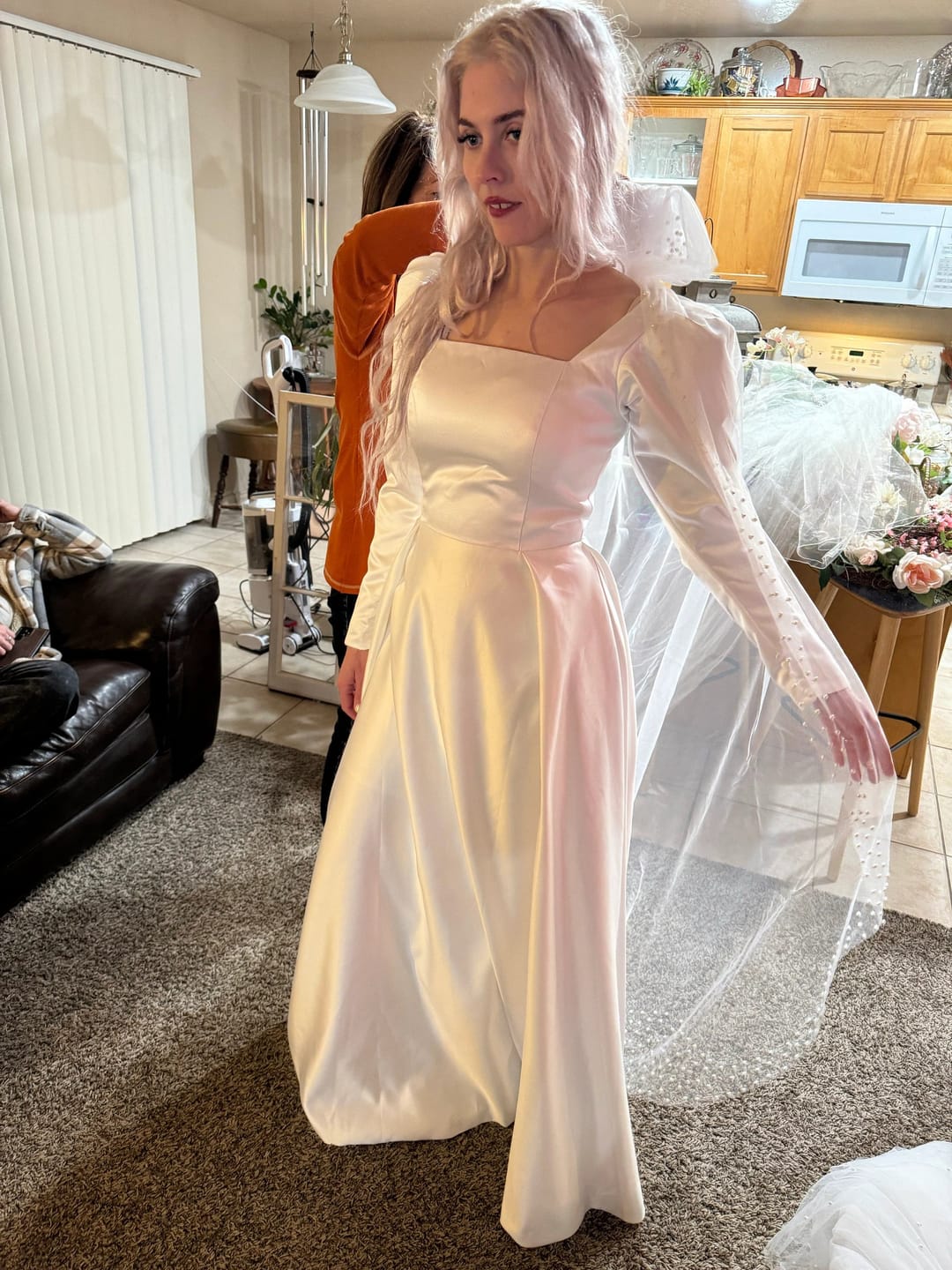 Customer photo review of Elegant Satin White Modest Bridal Dress