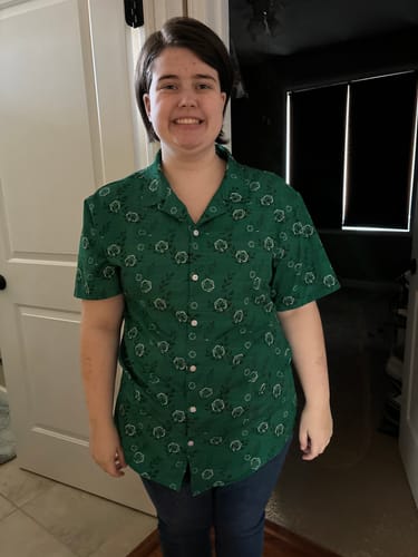 Customer photo review of Leafy Green Dice Button Up Shirt