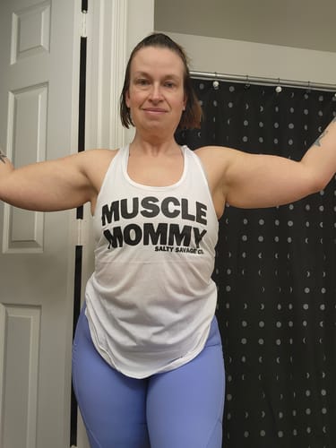 Customer photo review of Salty Savage Ladies "MUSCLE MOMMY" Racerback Tank