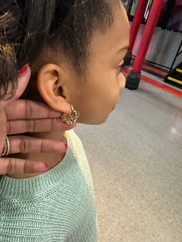 Customer photo review of Girl's Twisted Hoop Name Earrings