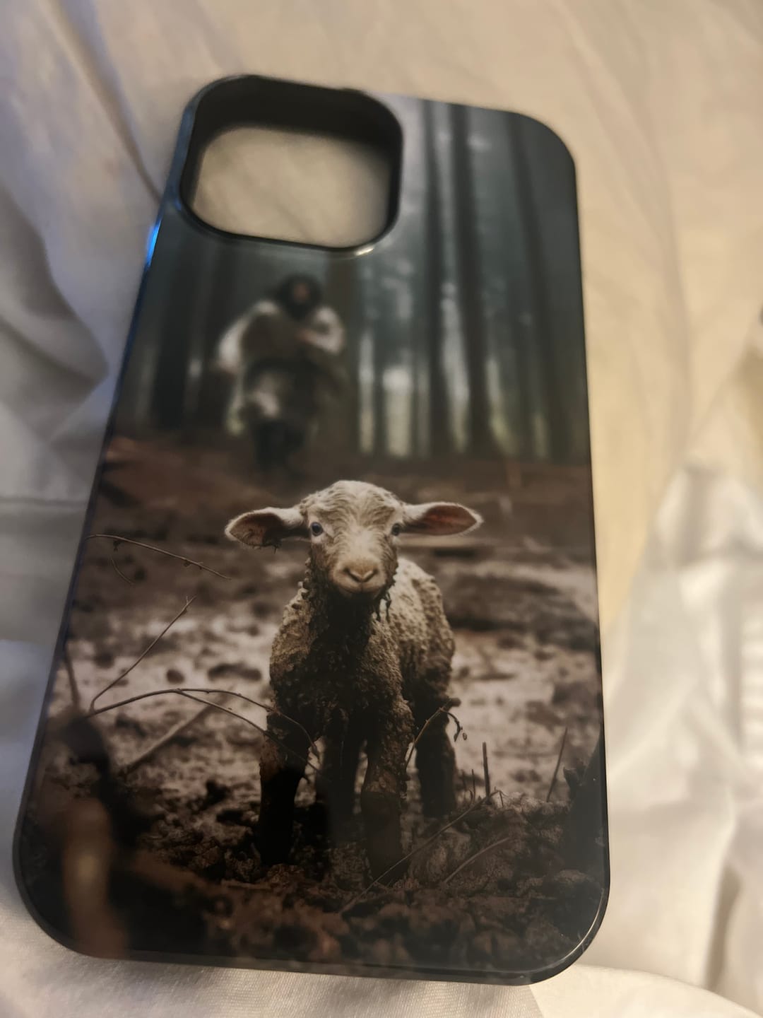 Customer photo review of Jesus With The Sheep, Jesus Running After Lamb, Phone Case