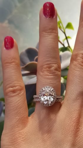 Customer photo review of Halo Oval Cut CZ Ring in Sterling Silver