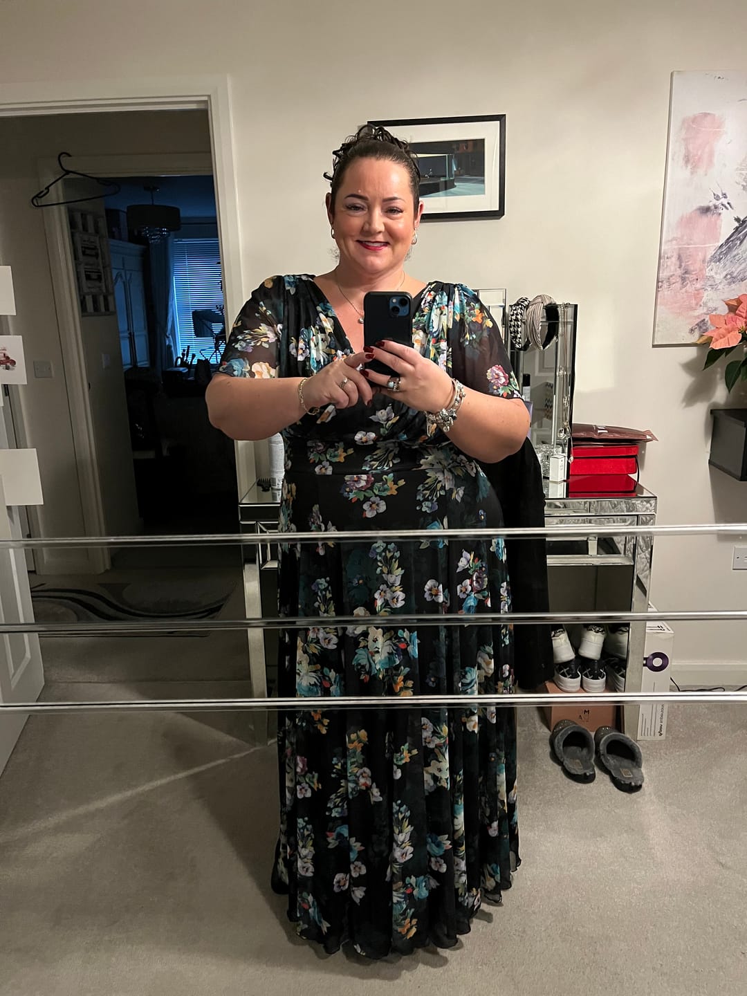 Customer photo review of Isabelle Black Blue Float Sleeve Maxi Dress