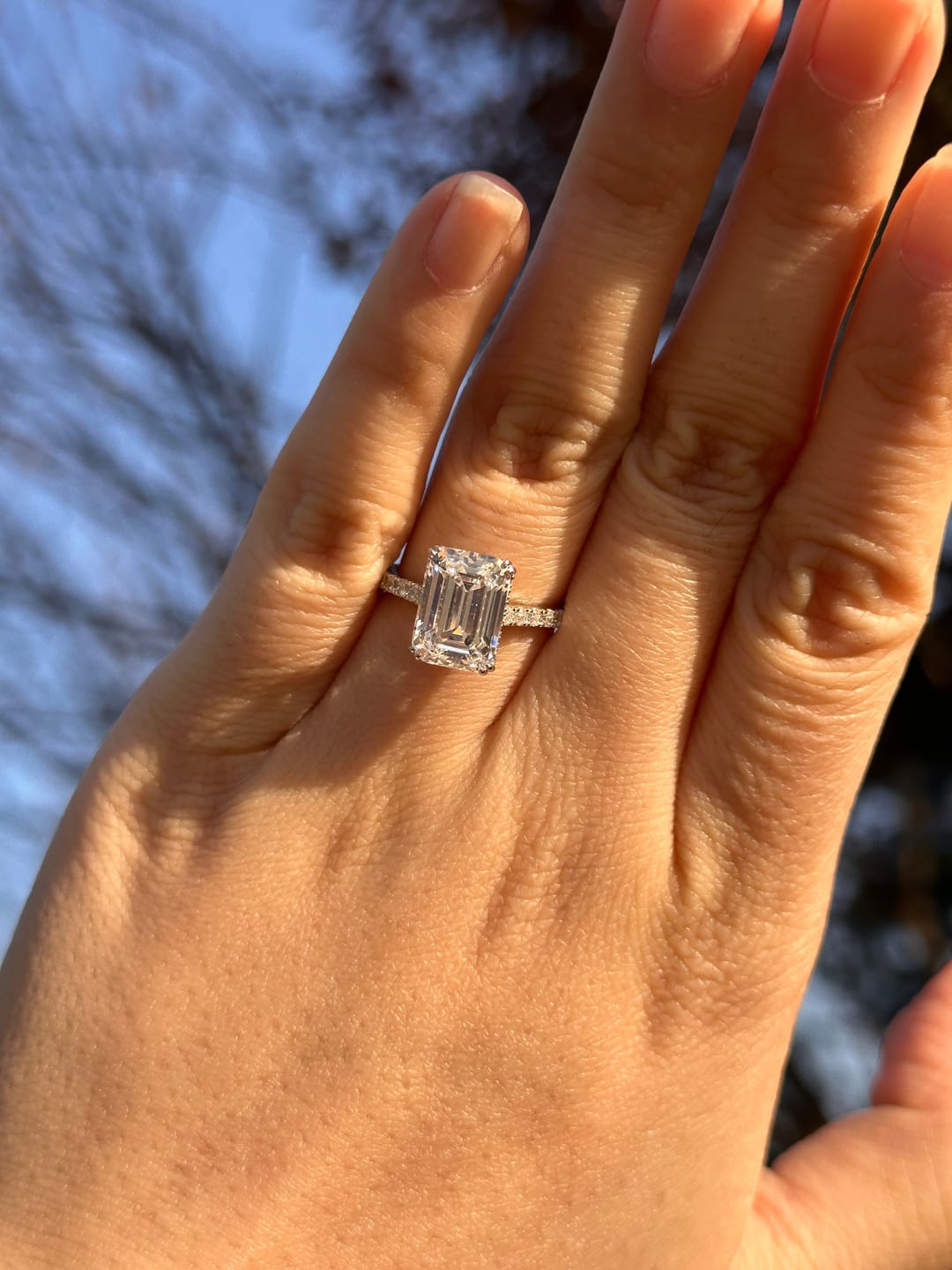 Customer photo review of Louily Elegant Emerald Cut Engagement Ring In Sterling Silver