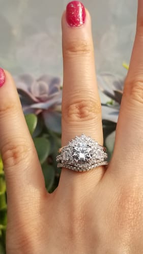 Customer photo review of 3-Stone Halo 1.6ct CZ Ring in Sterling Silver