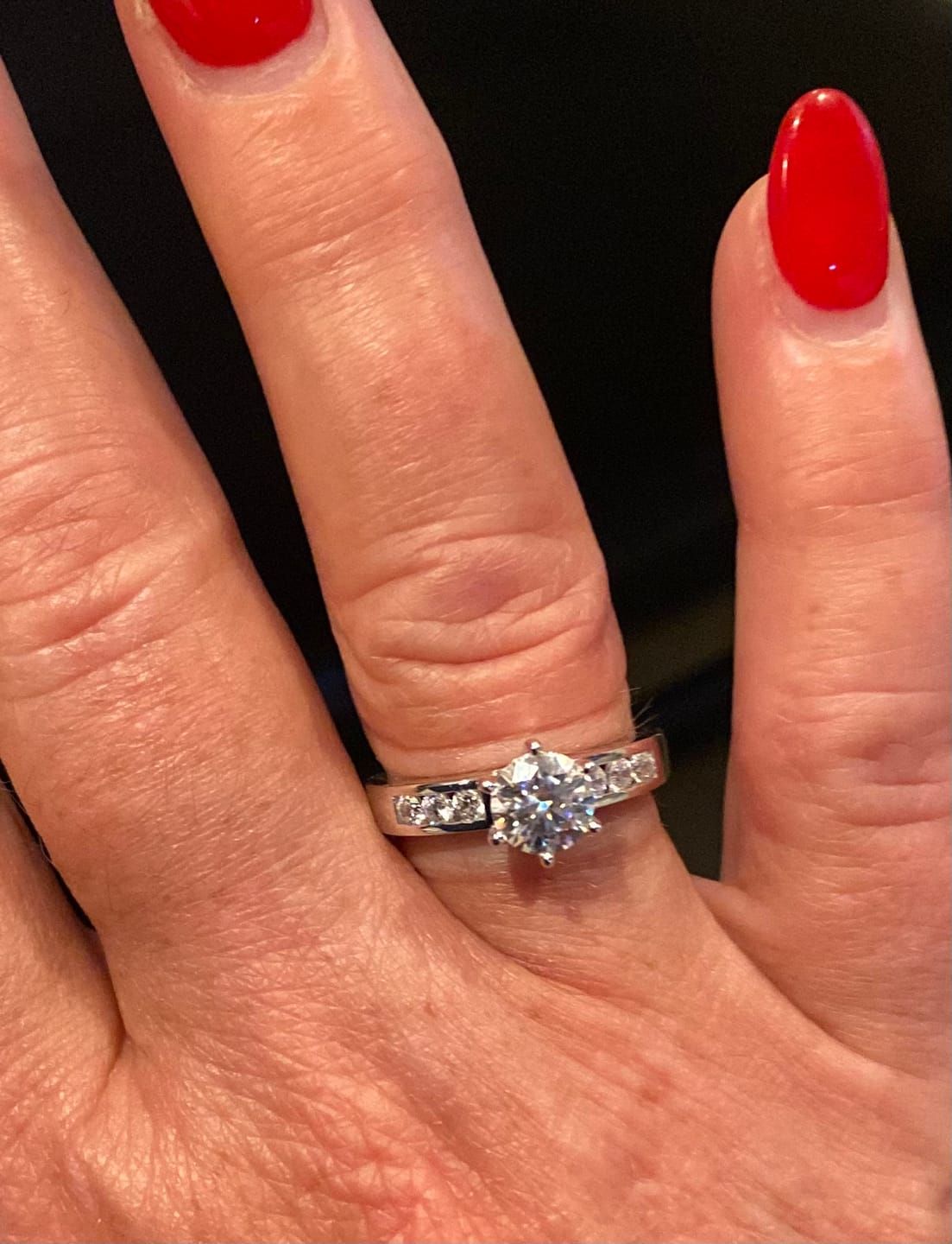 Customer photo review of Round Cut Moissanite Channel Set Engagement Ring