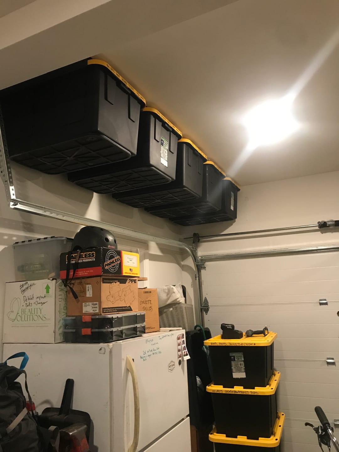 Customer photo review of Overhead Storage Bin Rail System - Made in USA