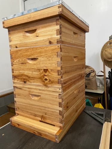 Customer photo review of BeeCastle Hives 10 Frame 3 Layer Screened Bottom Board Wax Coat Cedar Wood Beehive Kit with 2 Deep Box,1 Super Box,Pine Wooden Frame and Beeswax Plastic Foundation for Beekeeping