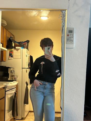 Customer photo review of Long Sleeve Black Droopy Eye Girl Front Image T-Shirt