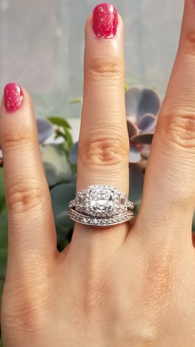 Customer photo review of 3-Stone Halo 2ct Cushion CZ Ring in Sterling Silver