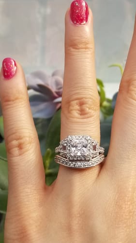 Customer photo review of Halo 3-Stone 1.2ct Princess CZ Ring in Sterling Silver
