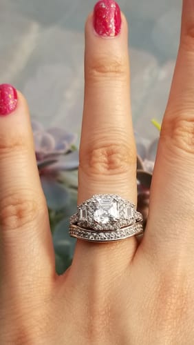 Customer photo review of Halo 3-Stone 1.6ct Asscher CZ Ring in Sterling Silver