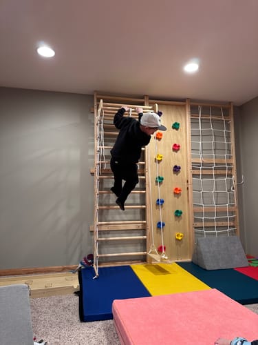 Customer photo review of Walnut 9-in-1 Swedish Ladder Wall Gym | Indoor Wooden Climber & Activity Set for Kids
