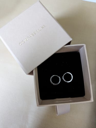 Customer photo review of Mini Everyday Hoops - 14 Karat White Gold