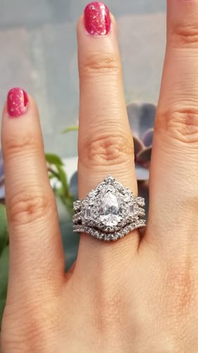 Customer photo review of 3-Stone Halo 1.3ct Pear CZ Ring in Sterling Silver