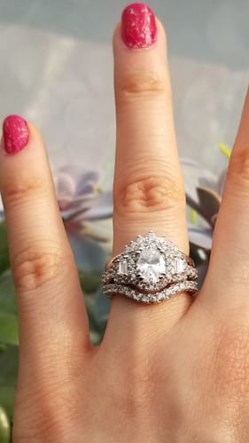 Customer photo review of 3-Stone Halo 1.2ct Oval CZ Ring in Sterling Silver