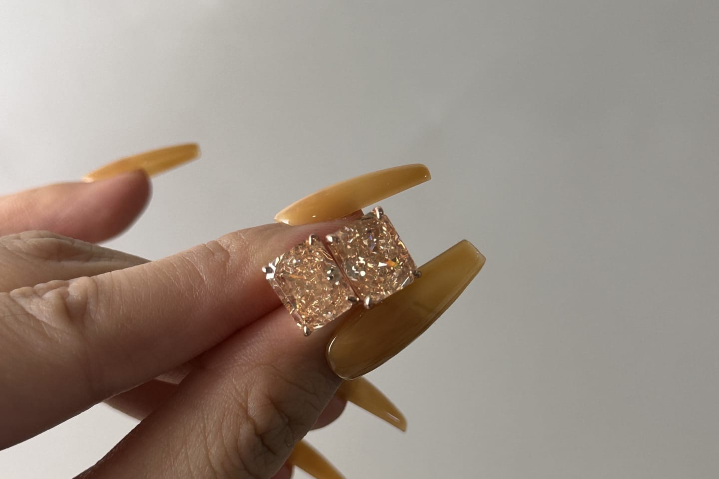 Customer photo review of Louily Unique Rose Gold Champagne Stone Radiant Cut Earrings
