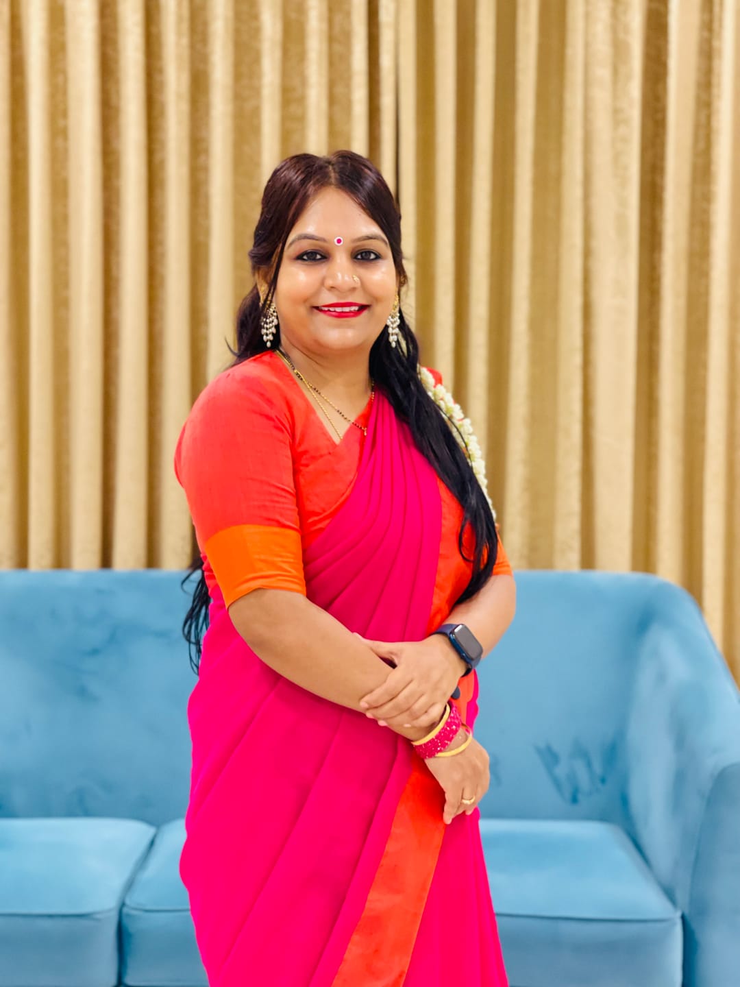 Customer photo review of Pink Orange Soft Cotton  Saree
