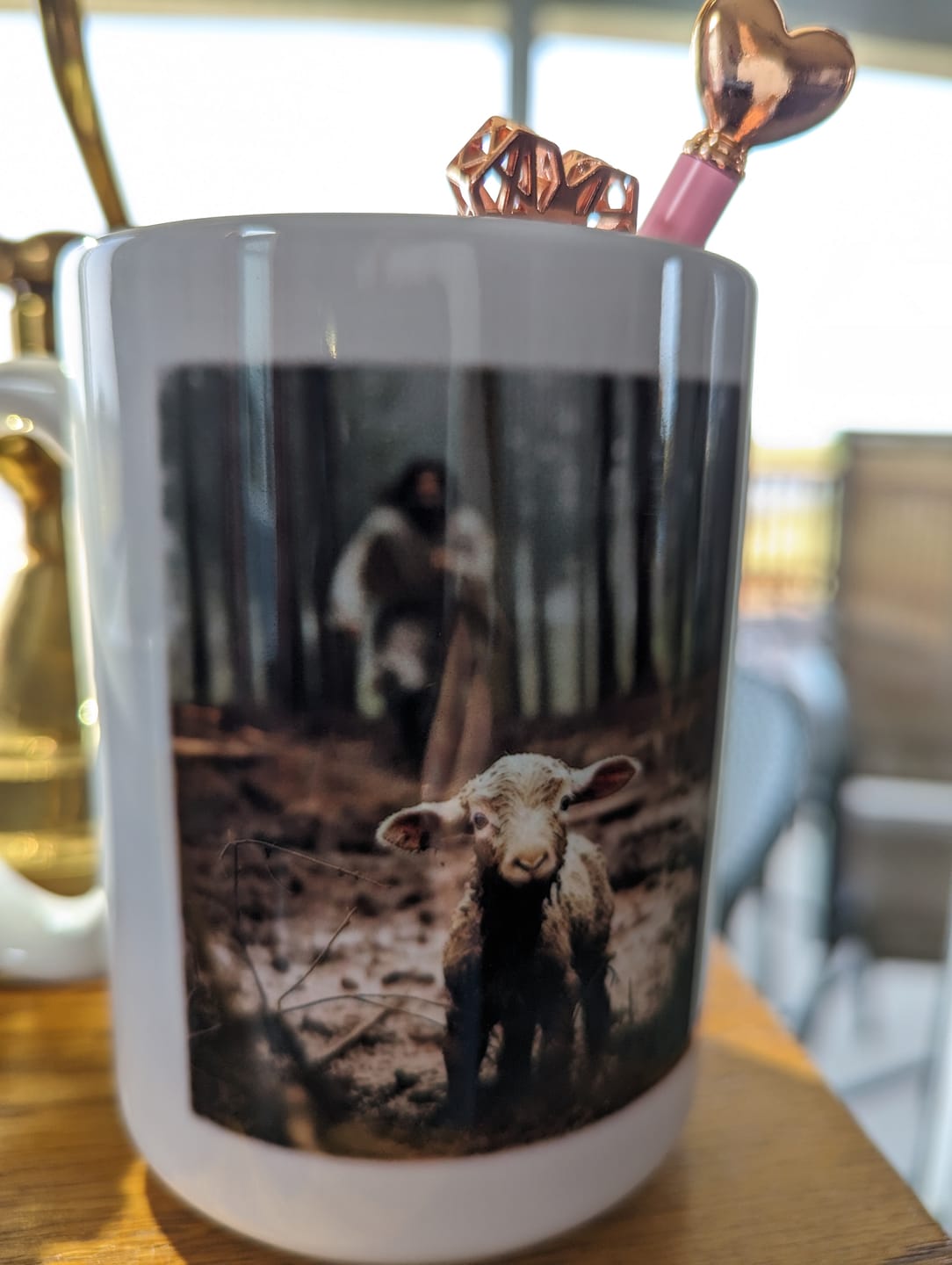 Customer photo review of Jesus With The Sheep, Jesus Running After Lamb Coffee Mug (Without Text)