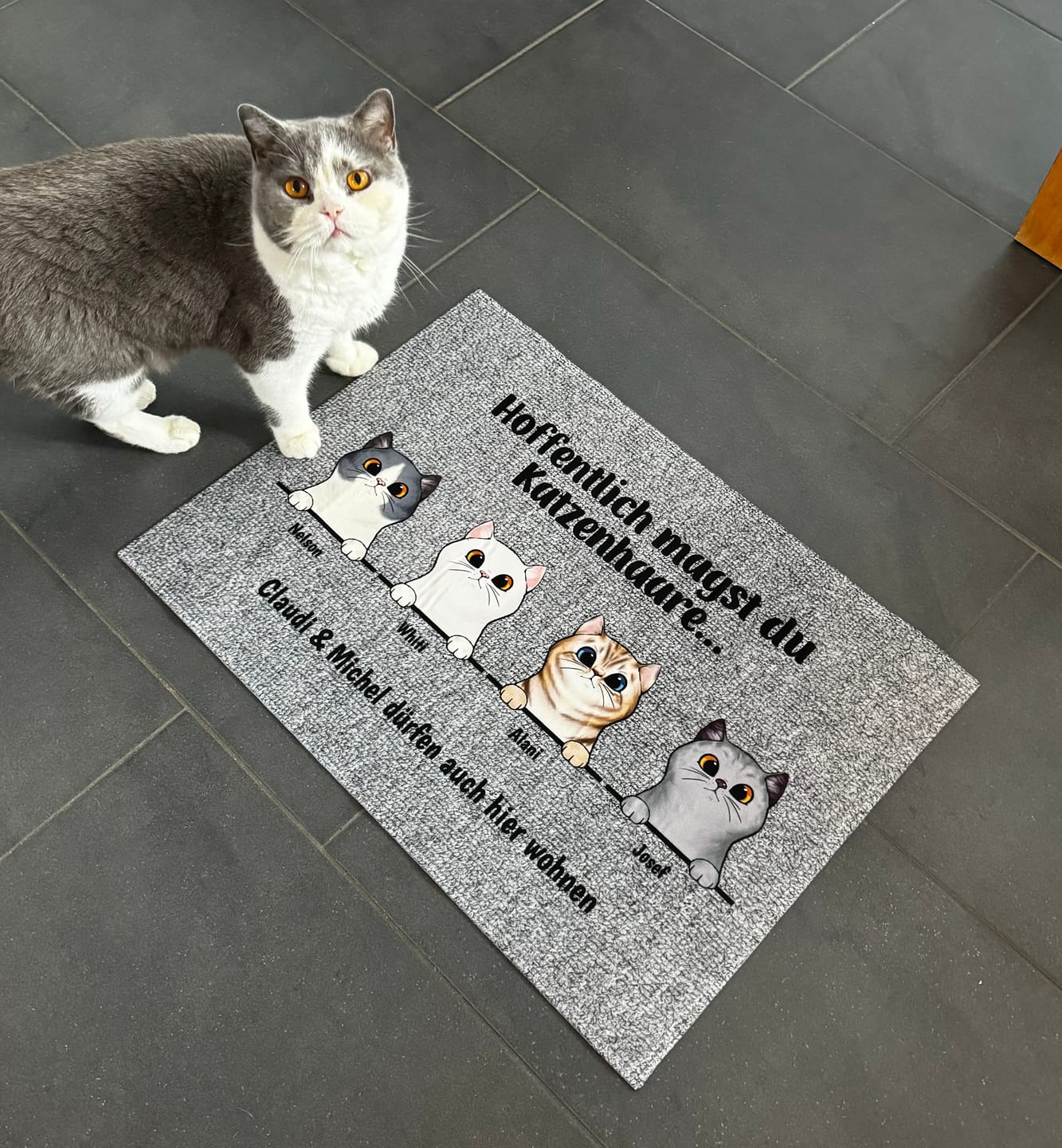 Customer photo review of Willkommen bei neugierigen Katzen - Individuelle Fußmatte