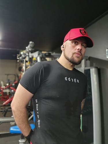 Customer photo review of Premium Crest A-Frame Cap - Red / Black