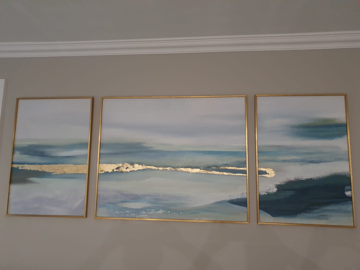 Customer photo review of SET OF 3 ABSTRACT PAINTING, HAND-PAINTED CANVAS, WAVE LAND