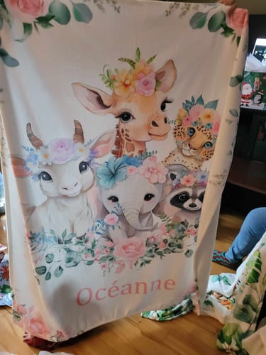 Customer photo review of Free Shipping✈️Personalized Custom Baby Name Blanket-Woodland Animals Theme
