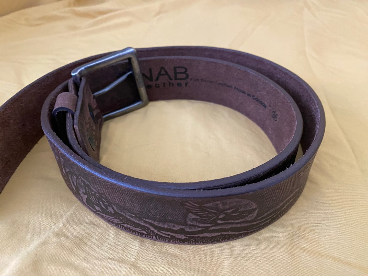 Customer photo review of The Wildlife Belt - Brown Embossed Full Grain Leather Belt Made in Canada
