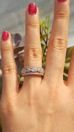 Customer photo review of Art Deco Bezel CZ Eternity Ring in Sterling Silver