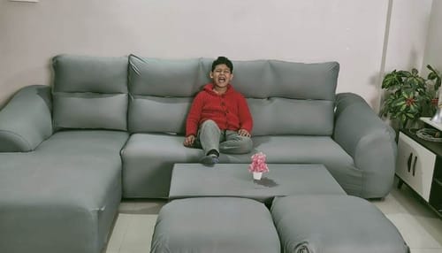 Customer photo review of Grey Solid Elastic L-Shape Sofa Slipcovers