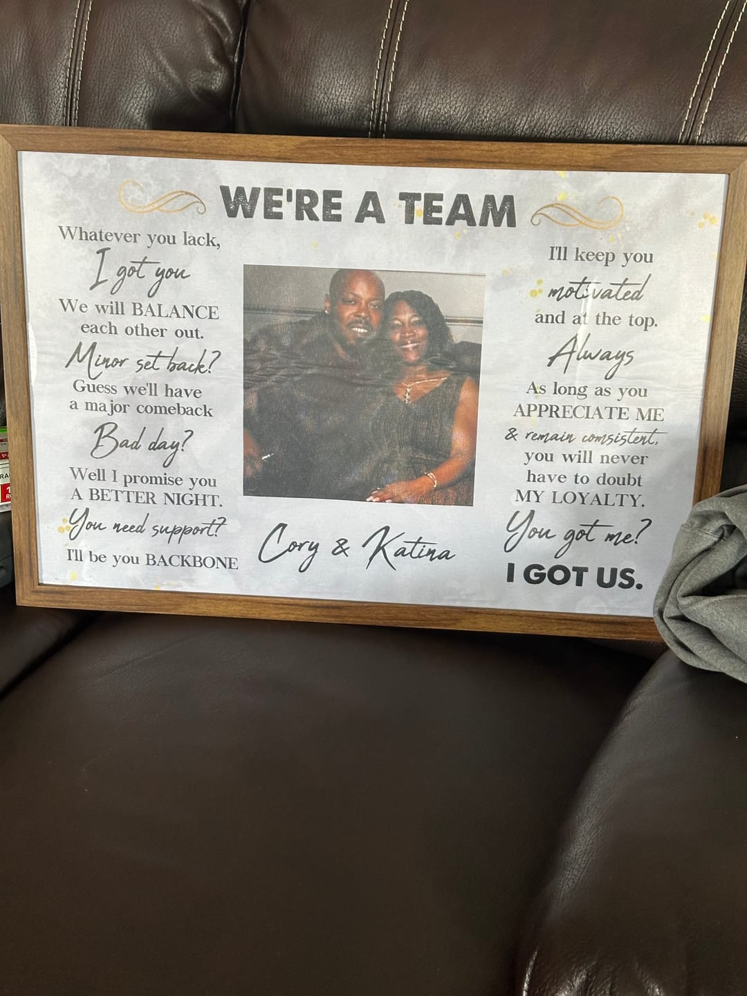 Customer photo review of We're A Team I Got Us Black African Couple - Personalized Wrapped Poster