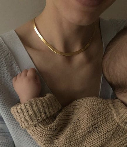 Customer photo review of Bold Herringbone Necklace Gold