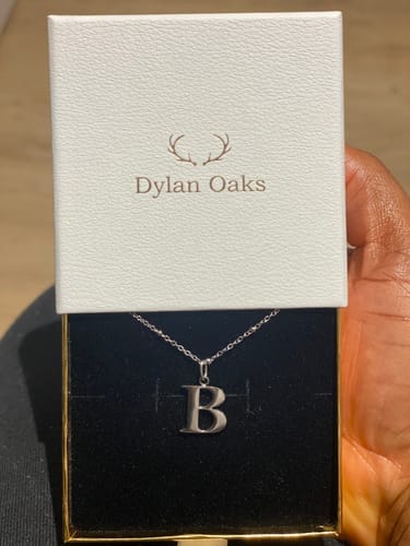 Customer photo review of B Initial Pendant Necklace In Silver