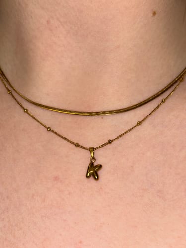 Customer photo review of Tiny bubble initial necklace