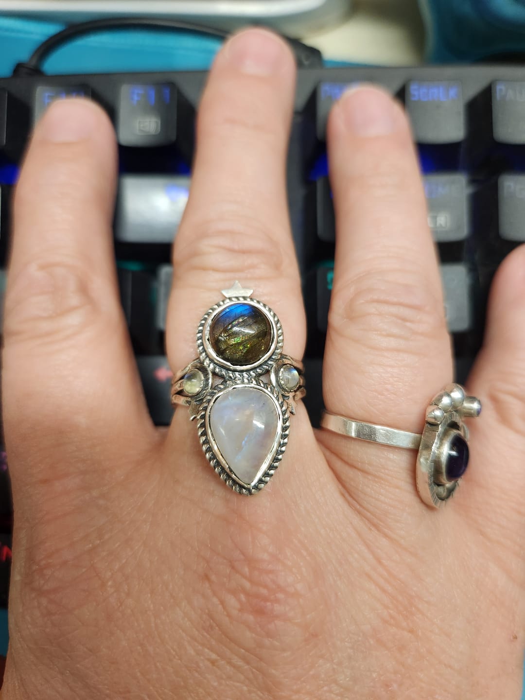 Customer photo review of Celestial Moonstone and Labradorite Silver Ring