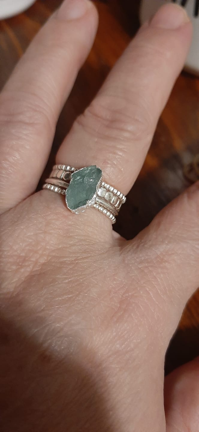 Customer photo review of Aquamarine Stacking Ring Set Sterling Silver